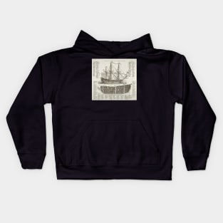 Vintage Illustration of British Warship, 1728. Kids Hoodie